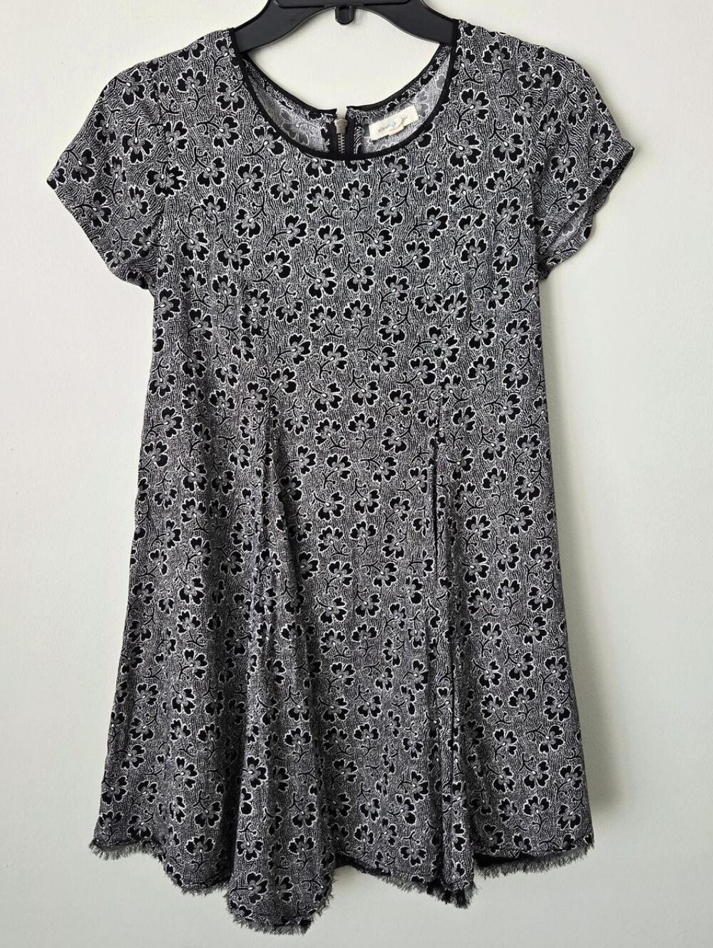 Silence + Noise Black & White Floral mini dress with lace hem